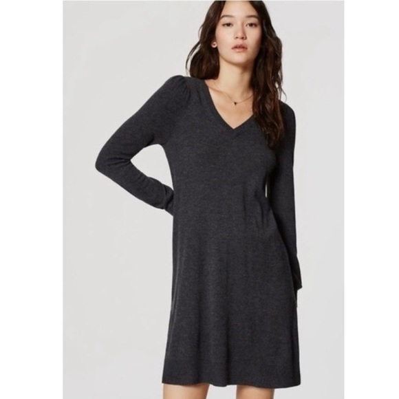 LOFT Dresses & Skirts - LOFT Gray V-Neck Sweater Dress M
